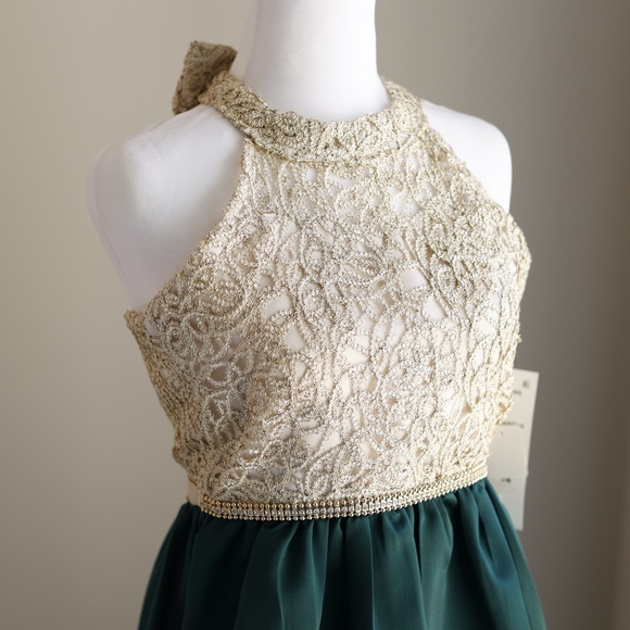 Formal Green Gold Dress Size 14 Homecoming Recital Daddy Daughter Dance NWT - Picture 5 of 6